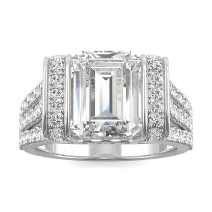 4.50 CTW DEW Emerald Moissanite Fashion Ring in 14K White Gold