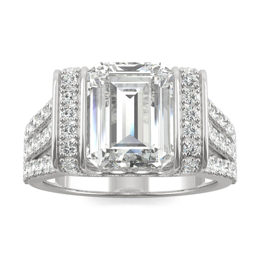 4.50 CTW DEW Emerald Moissanite Fashion Ring in 14K White Gold