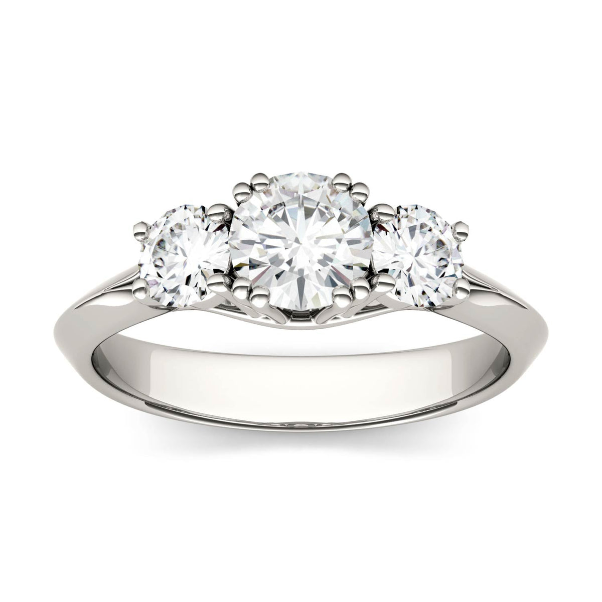 1.06 CTW DEW Round Moissanite Three-Stone Ring in 14K White Gold