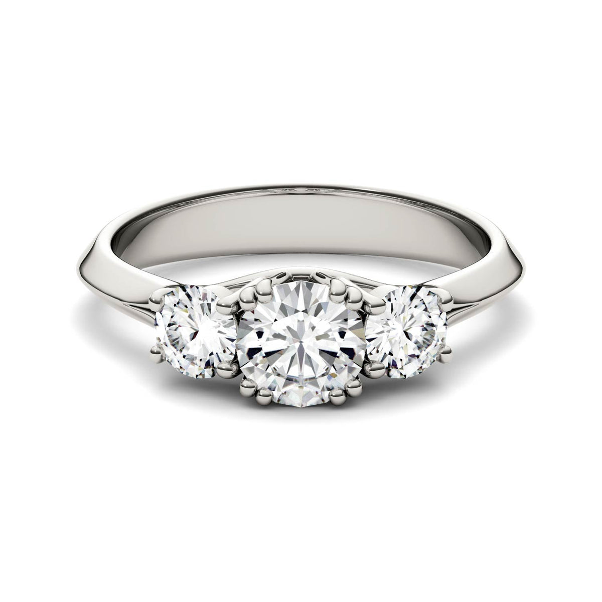 1.06 CTW DEW Round Moissanite Three-Stone Ring in 14K White Gold