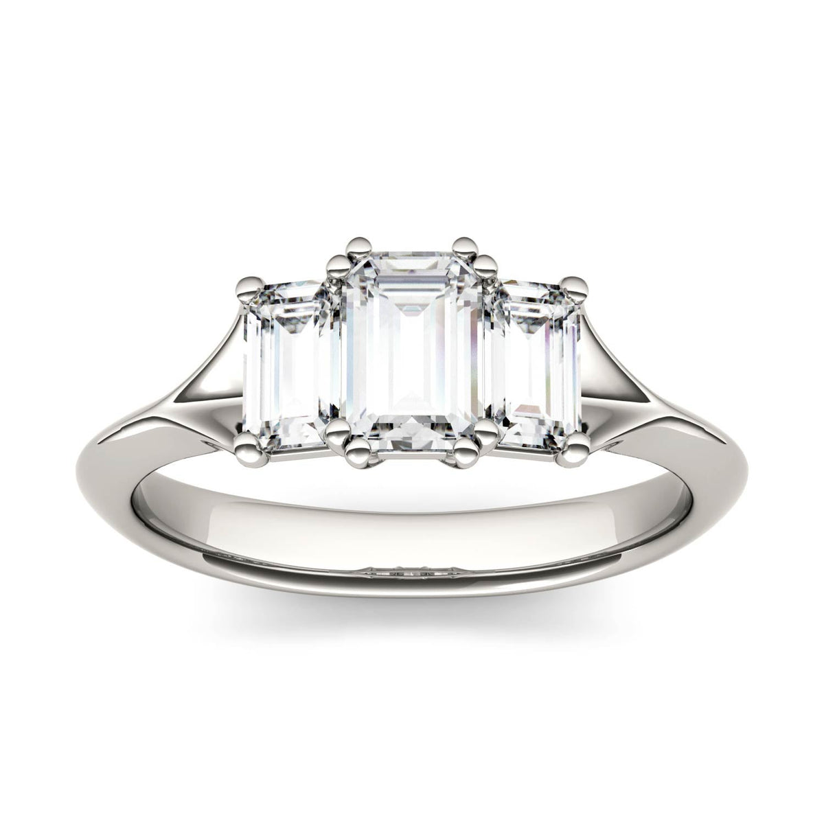 1.36 CTW DEW Radiant Moissanite Three Stone Ring in 14K White Gold
