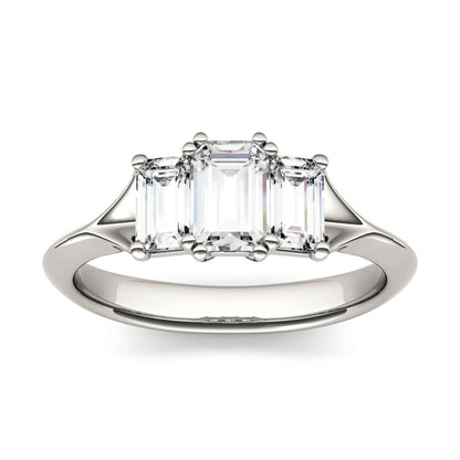 1.36 CTW DEW Radiant Moissanite Three Stone Ring in 14K White Gold