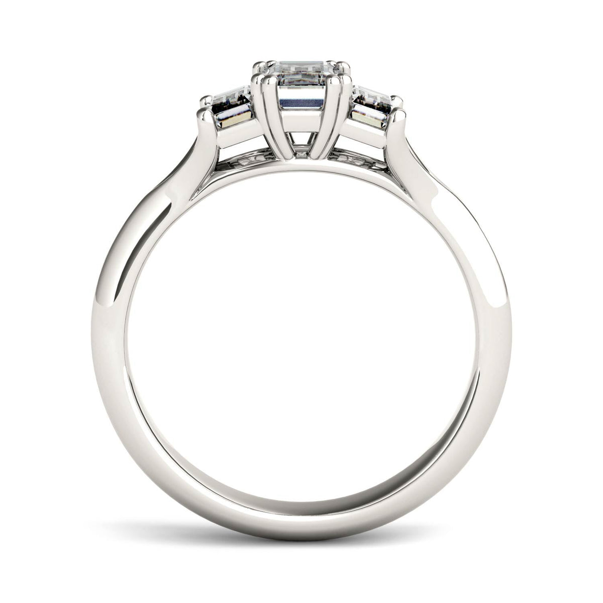 1.36 CTW DEW Radiant Moissanite Three Stone Ring in 14K White Gold
