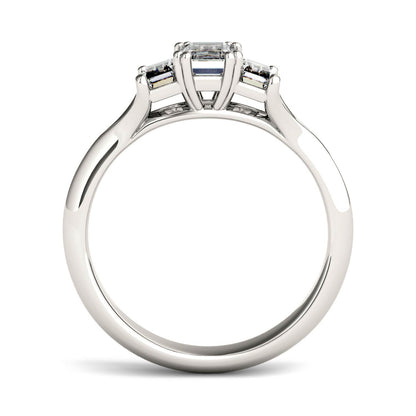 1.36 CTW DEW Radiant Moissanite Three Stone Ring in 14K White Gold