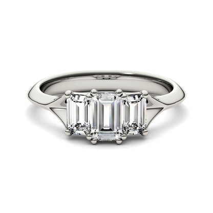 1.36 CTW DEW Radiant Moissanite Three Stone Ring in 14K White Gold