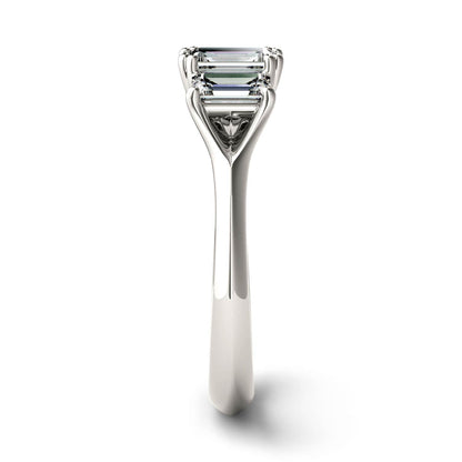 1.36 CTW DEW Radiant Moissanite Three Stone Ring in 14K White Gold