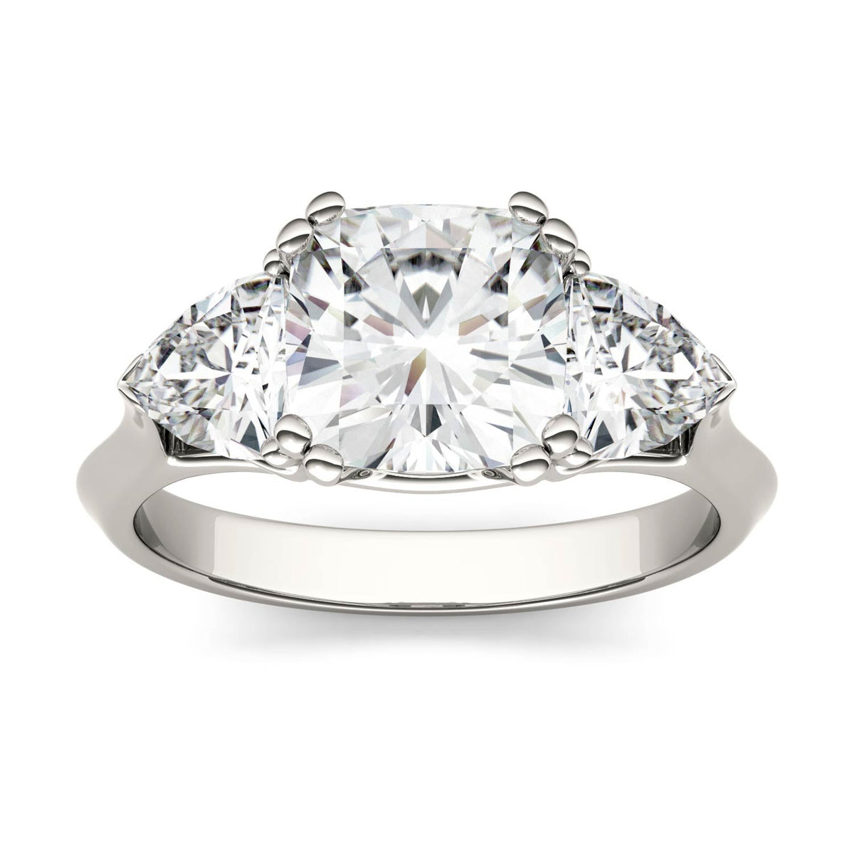 3.00 CTW DEW Cushion Moissanite Three Stone Ring in 14K White Gold