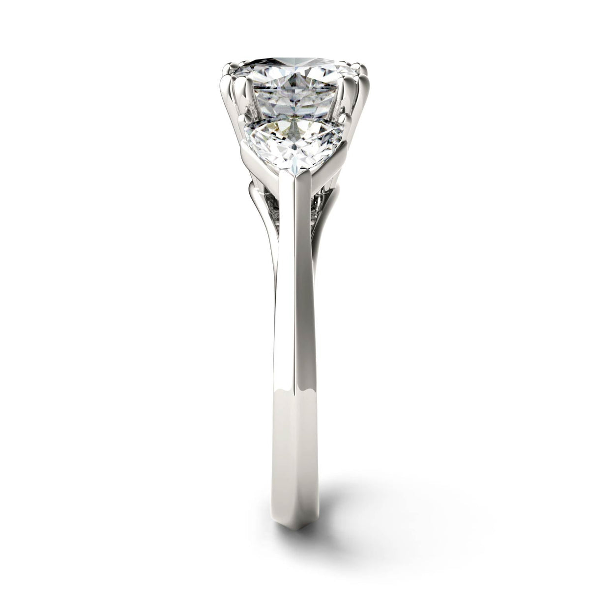3.00 CTW DEW Cushion Moissanite Three Stone Ring in 14K White Gold