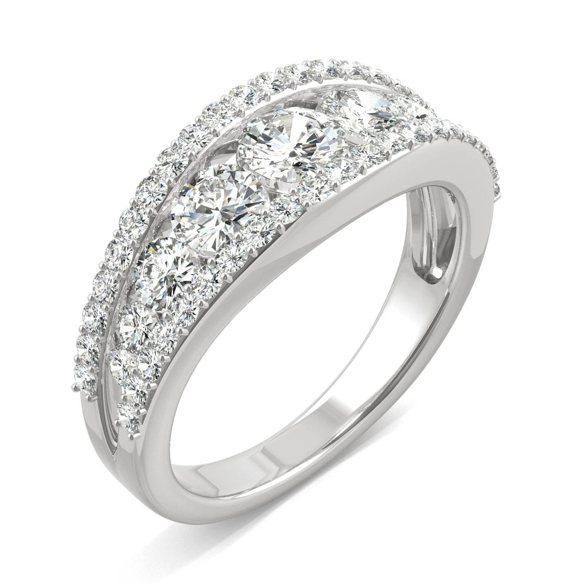 1.53 CTW DEW Round Moissanite Graduated Band in 14K White Gold