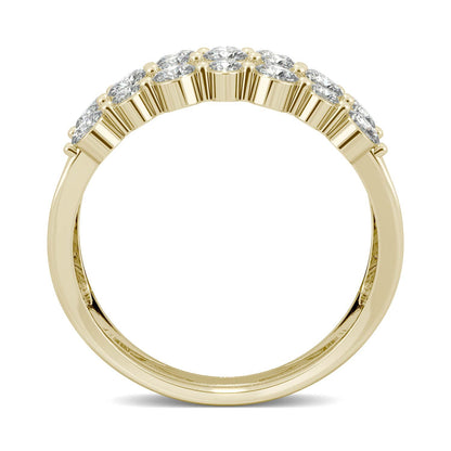 0.91 CTW DEW Round Moissanite Three Row Ring in 14K Yellow Gold