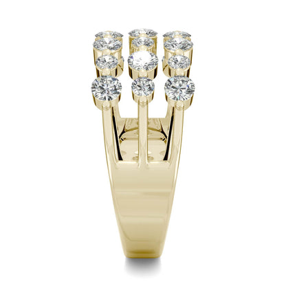 0.91 CTW DEW Round Moissanite Three Row Ring in 14K Yellow Gold