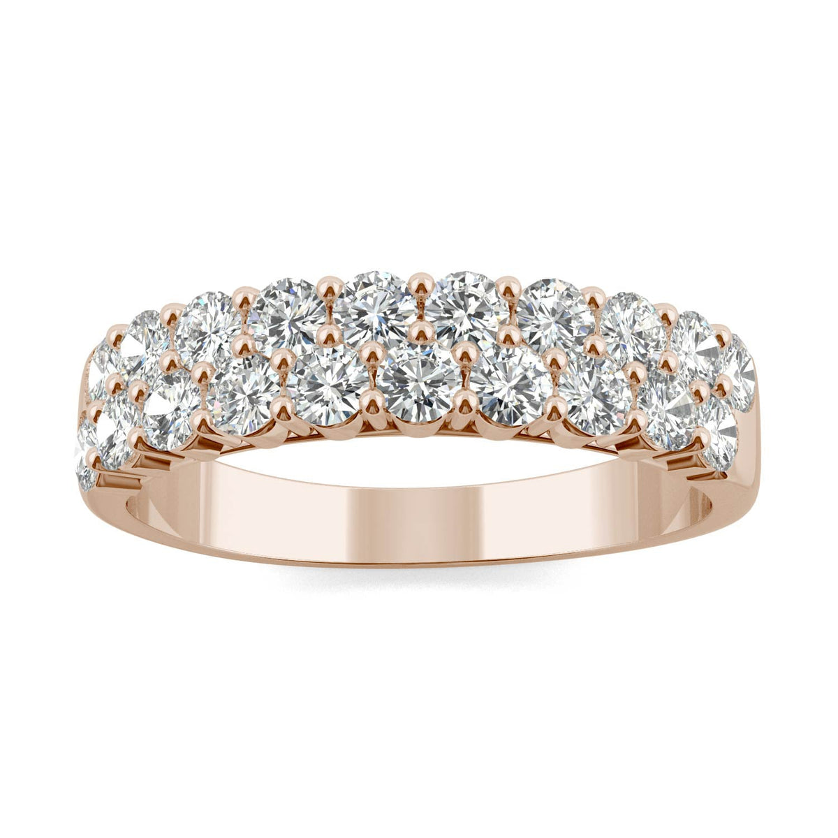 1.00 CTW DEW Round Moissanite Double-Row Band in 14K Rose Gold