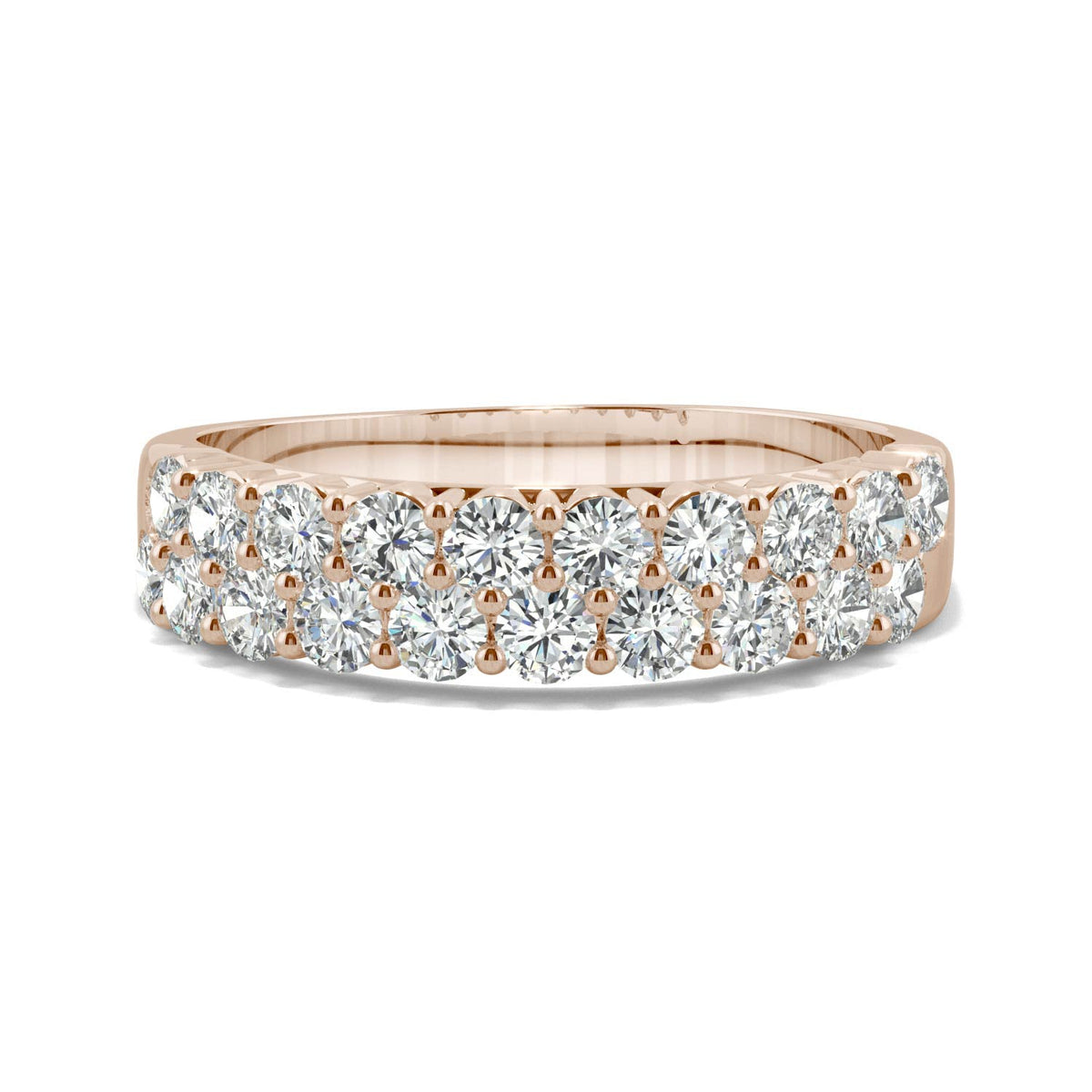 1.00 CTW DEW Round Moissanite Double-Row Band in 14K Rose Gold