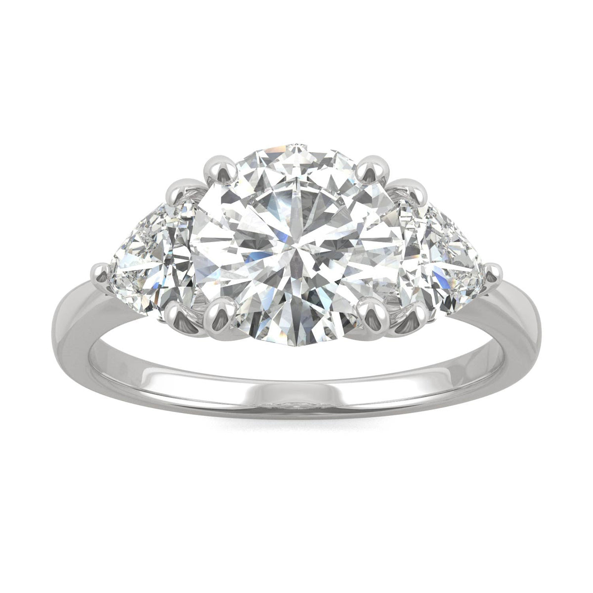 2.70 CTW DEW Round Moissanite Three-Stone Ring in 14K White Gold