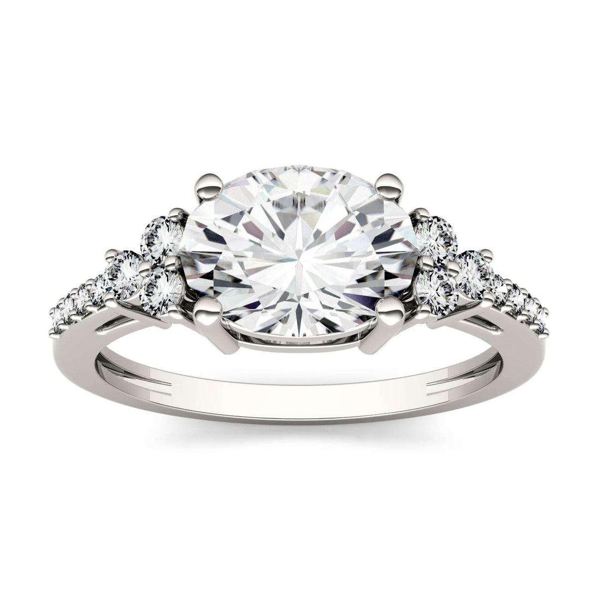 2.30 CTW DEW Oval Moissanite Engagement Ring in 14K White Gold