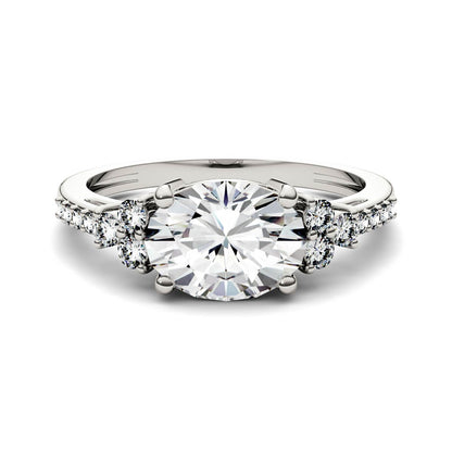 2.30 CTW DEW Oval Moissanite Engagement Ring in 14K White Gold