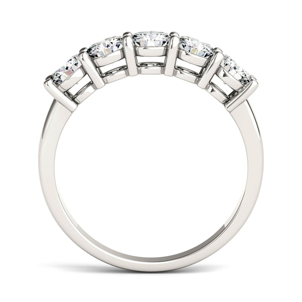 1.15 CTW DEW Round Moissanite Five-Stone Ring in 14K White Gold