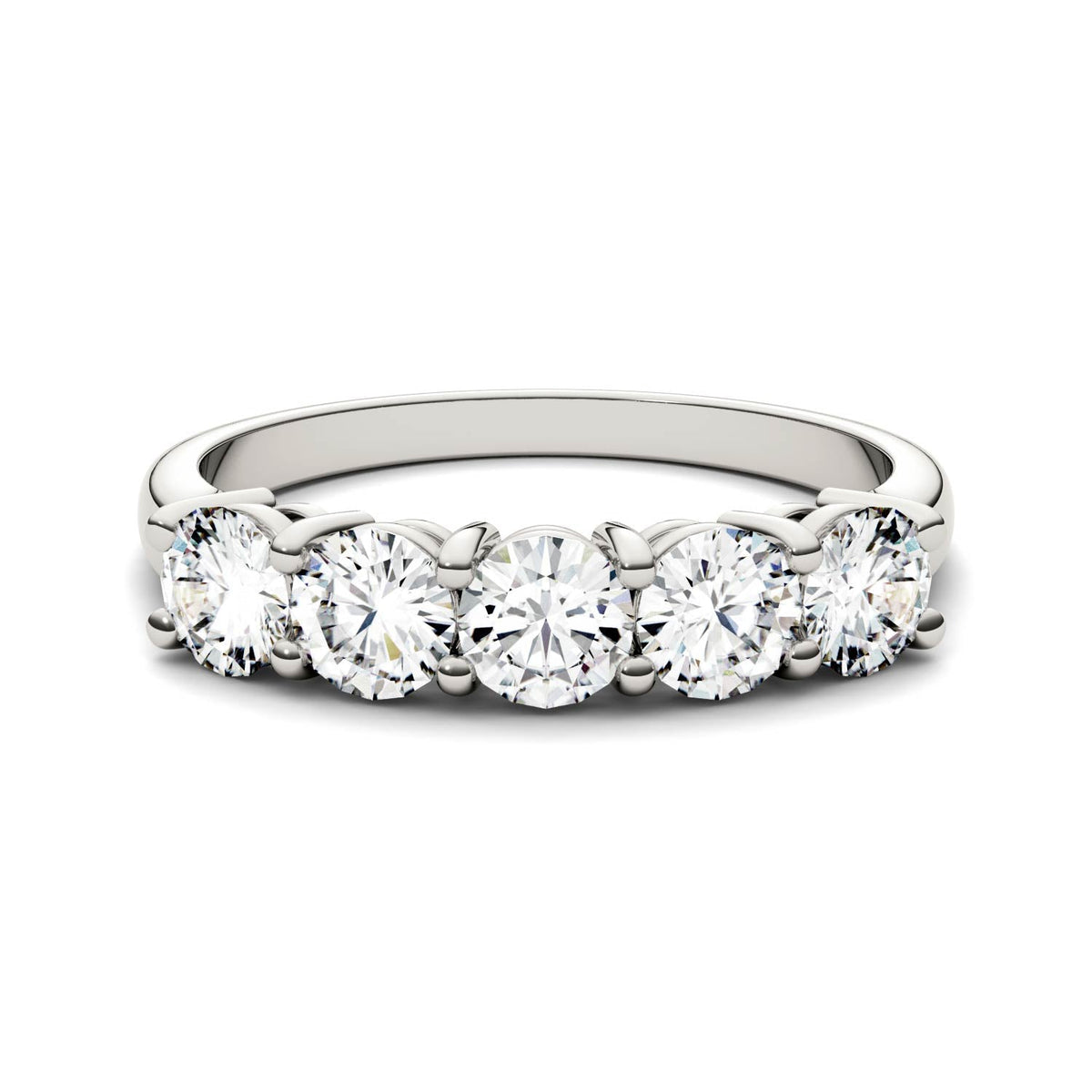 1.15 CTW DEW Round Moissanite Five-Stone Ring in 14K White Gold