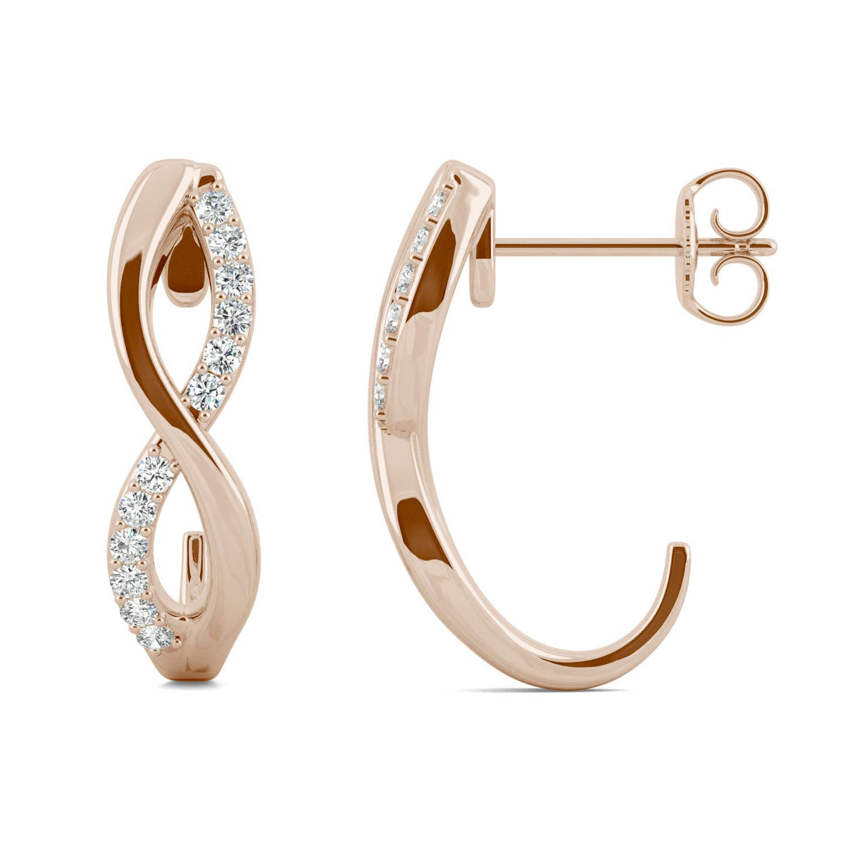 0.16 CTW DEW Moissanite Infinity J-Hoop Earrings in 14K Rose Gold