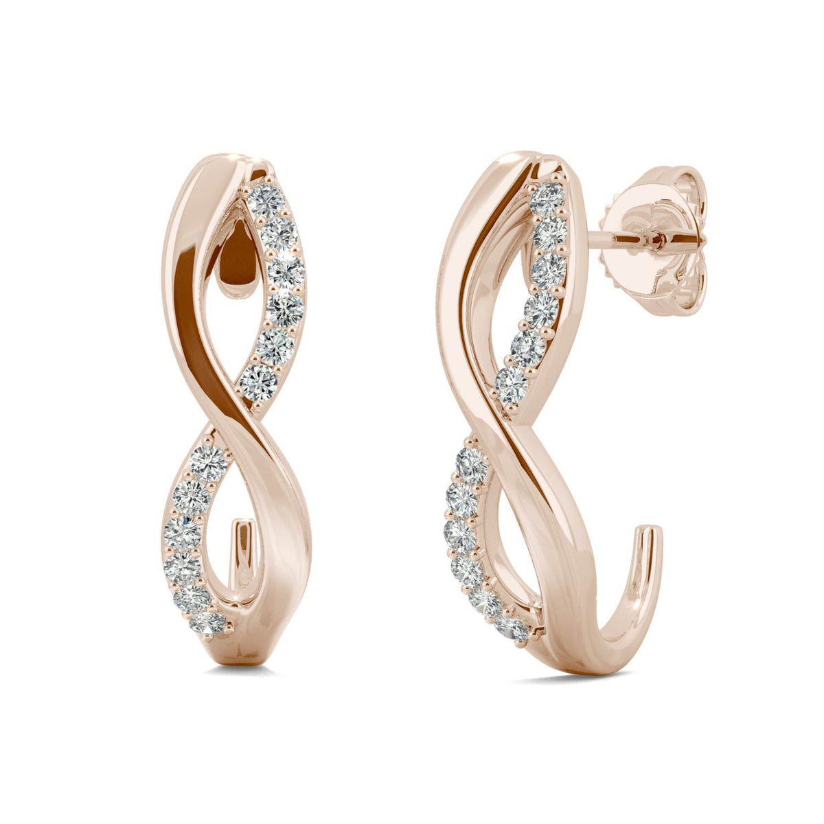 0.16 CTW DEW Moissanite Infinity J-Hoop Earrings in 14K Rose Gold