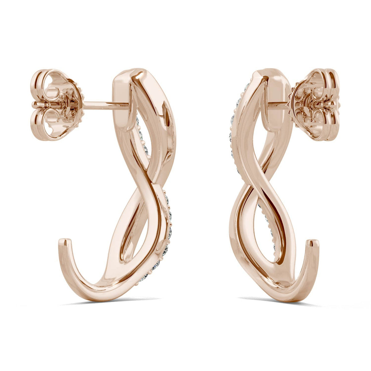 0.16 CTW DEW Moissanite Infinity J-Hoop Earrings in 14K Rose Gold