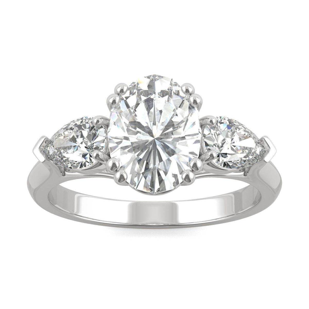 2.96 CTW DEW Oval Moissanite Three-Stone Engagement Ring in 14K White Gold