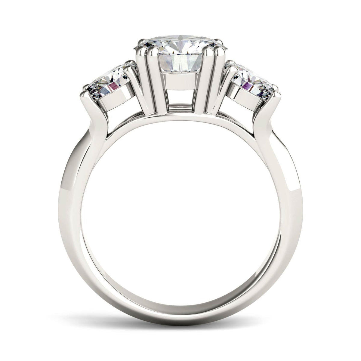 3.10 CTW DEW Round Moissanite Three-Stone Ring in 14K White Gold