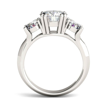 3.10 CTW DEW Round Moissanite Three-Stone Ring in 14K White Gold