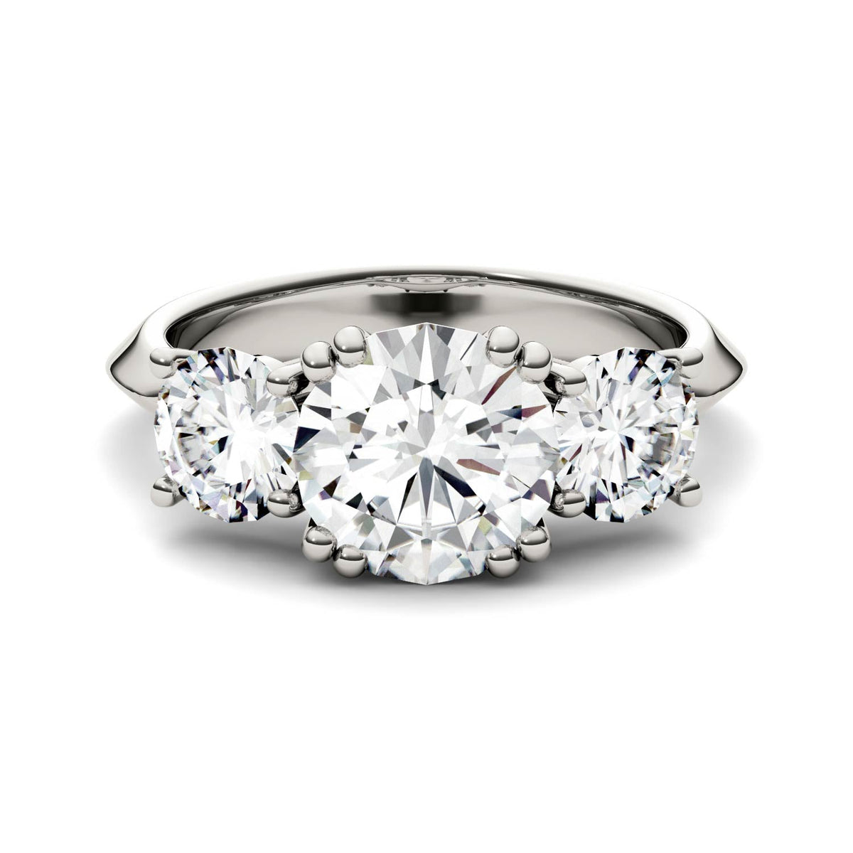 3.10 CTW DEW Round Moissanite Three-Stone Ring in 14K White Gold