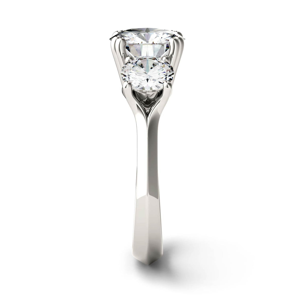 3.10 CTW DEW Round Moissanite Three-Stone Ring in 14K White Gold