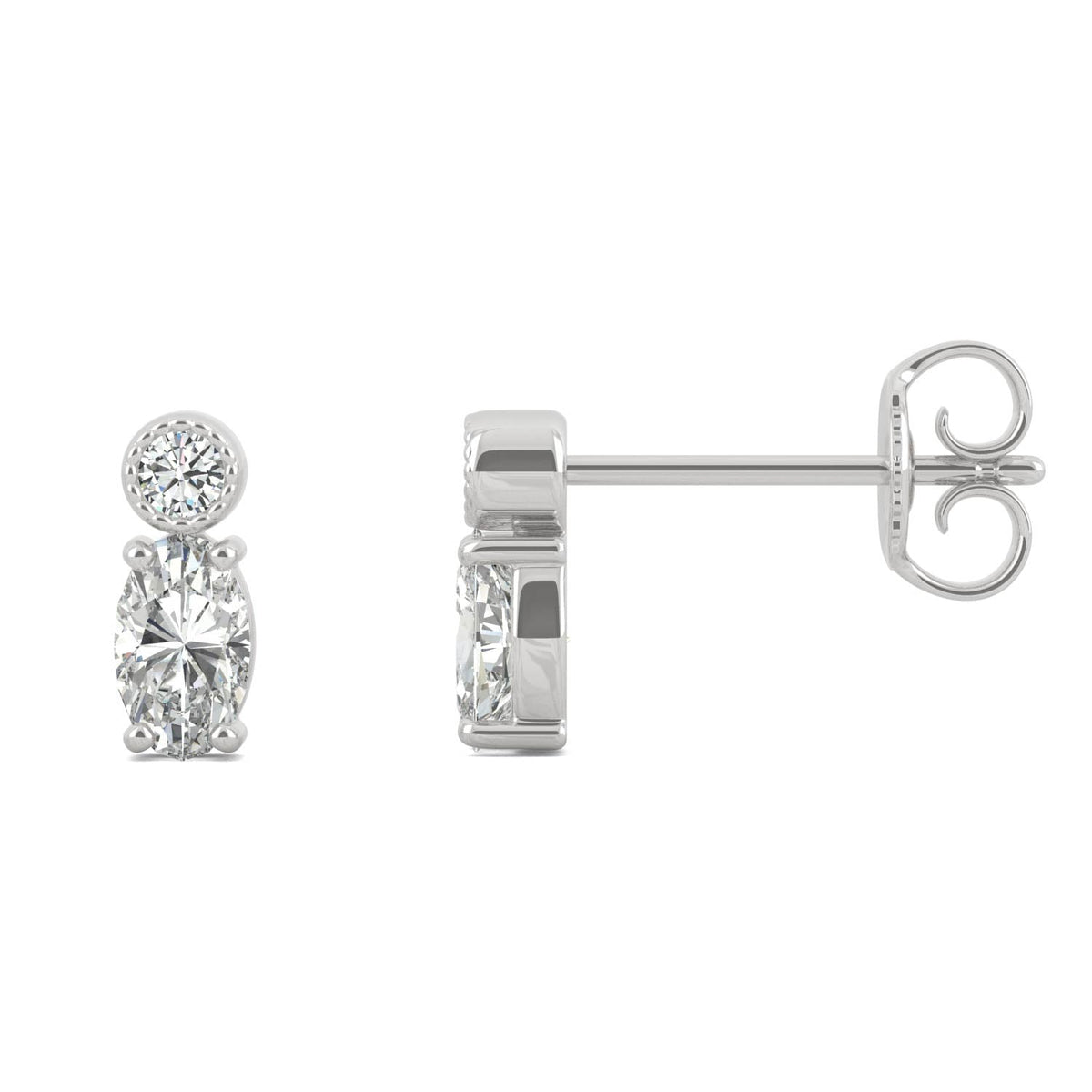 0.58 CTW DEW Round and Oval Moissanite Drop Stud Earrings in 10K White Gold