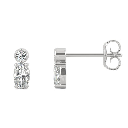 0.58 CTW DEW Round and Oval Moissanite Drop Stud Earrings in 10K White Gold