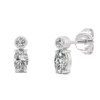 0.58 CTW DEW Round and Oval Moissanite Drop Stud Earrings in 10K White Gold
