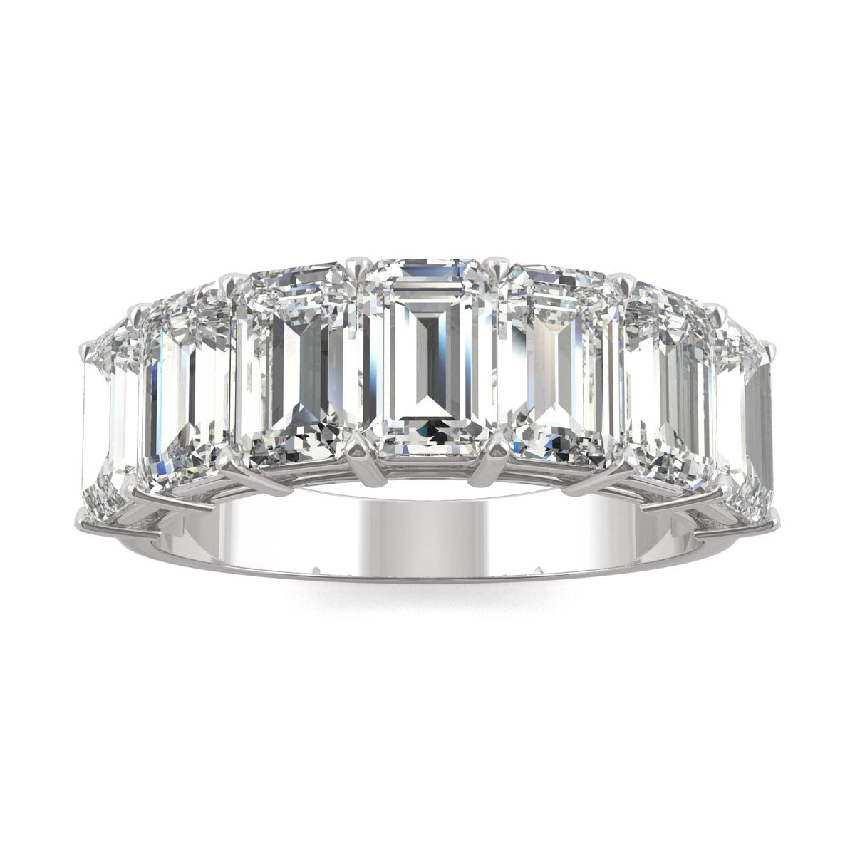 4.06 CTW DEW Emerald Moissanite Seven-Stone Anniversary Band in 14K White Gold