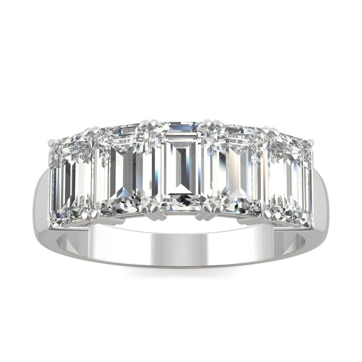 2.90 CTW DEW Emerald Moissanite Five-Stone Anniversary Band in 14K White Gold