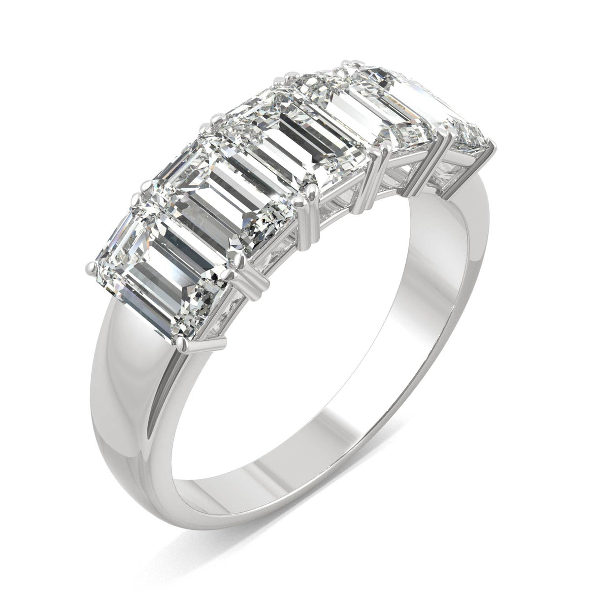 2.90 CTW DEW Emerald Moissanite Five-Stone Anniversary Band in 14K White Gold