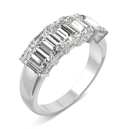 2.90 CTW DEW Emerald Moissanite Five-Stone Anniversary Band in 14K White Gold