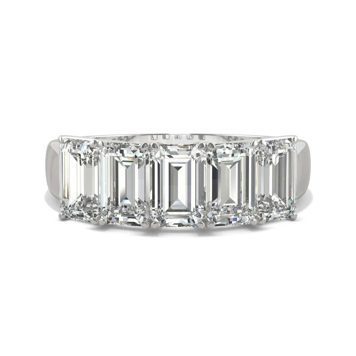 2.90 CTW DEW Emerald Moissanite Five-Stone Anniversary Band in 14K White Gold