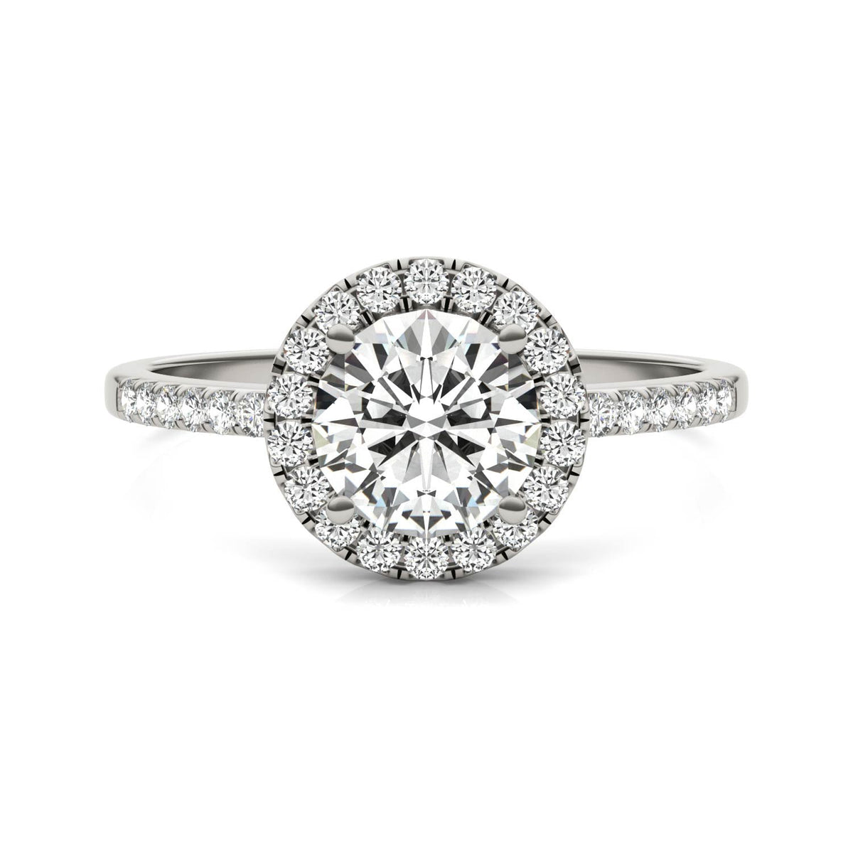 1.30 CTW DEW Round Moissanite Halo Ring in 14K White Gold