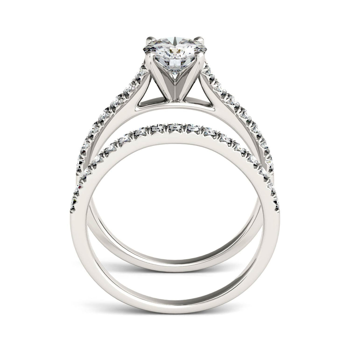 1.61 CTW DEW Round Moissanite Bridal Set in 14K White Gold