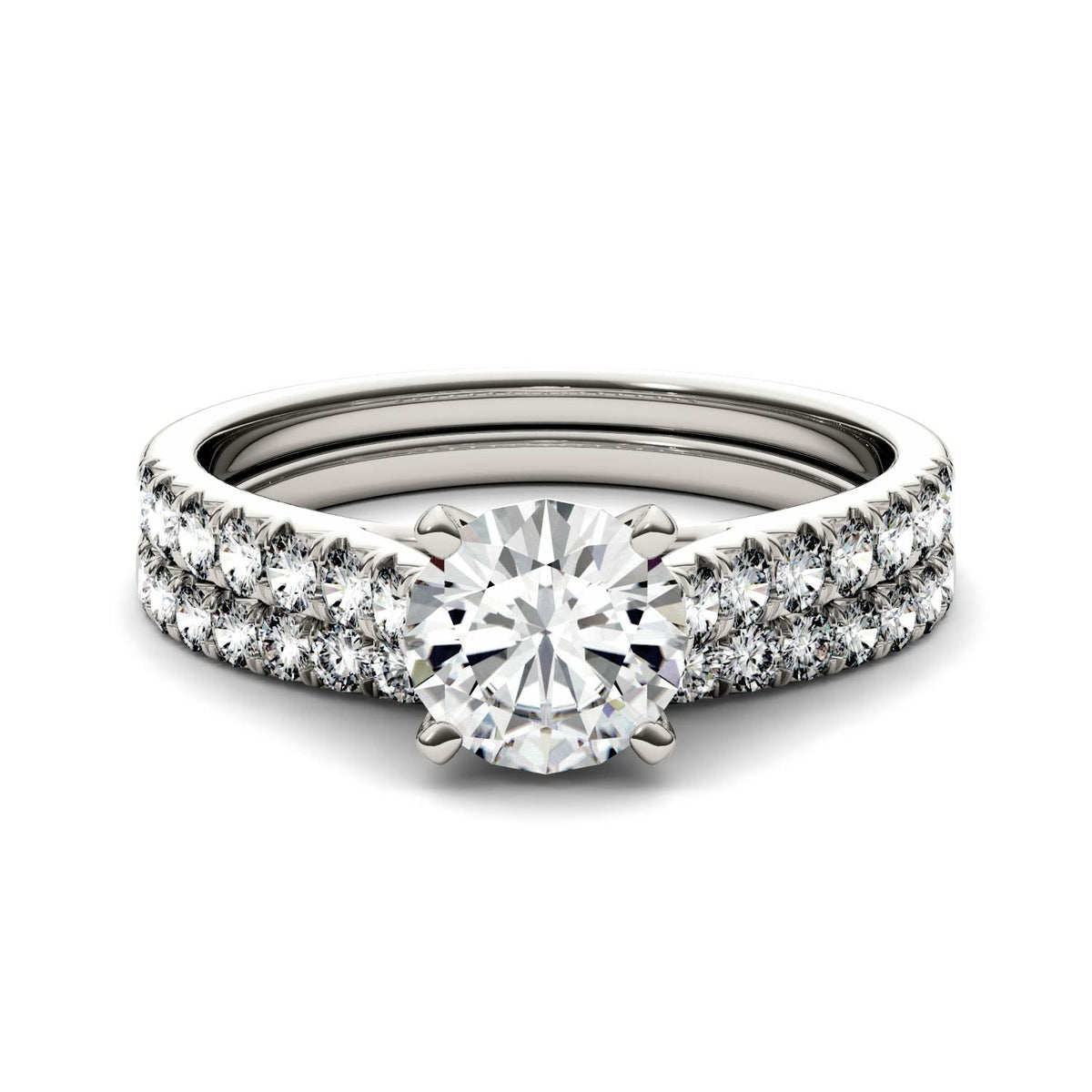 1.61 CTW DEW Round Moissanite Bridal Set in 14K White Gold