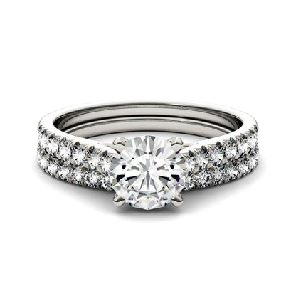 1.61 CTW DEW Round Moissanite Bridal Set in 14K White Gold