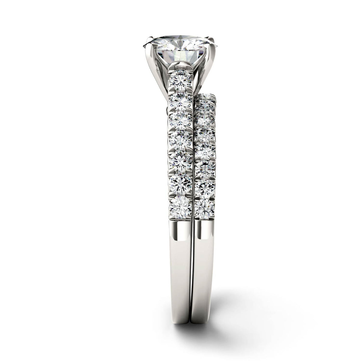 1.61 CTW DEW Round Moissanite Bridal Set in 14K White Gold