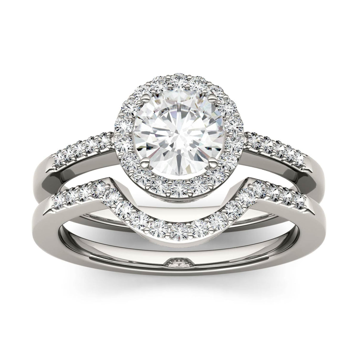 1.15 CTW DEW Round Moissanite Halo Set in 14K White Gold