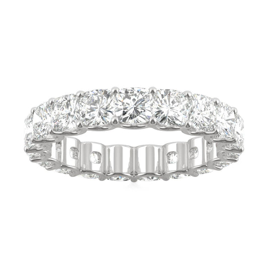 4.18 CTW DEW Cushion Moissanite Eternity Band in 14K White Gold