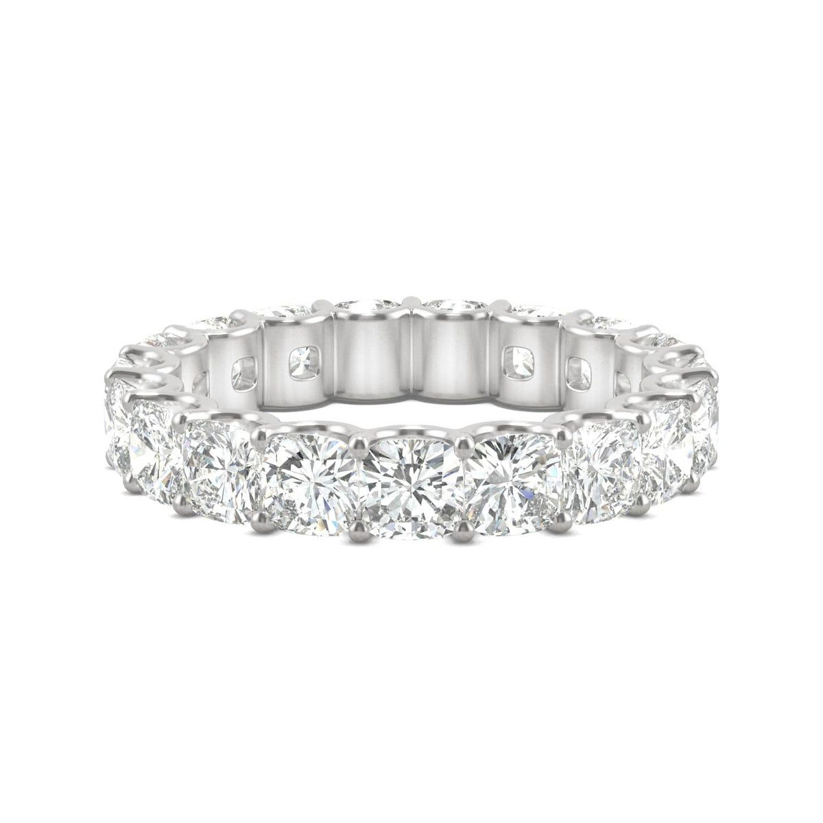 4.18 CTW DEW Cushion Moissanite Eternity Band in 14K White Gold