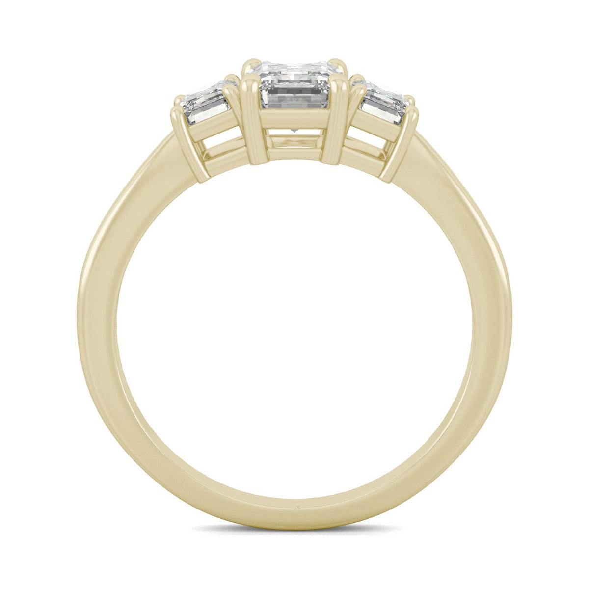 1.55 CTW DEW Emerald Moissanite Three-Stone Ring in 14K Yellow Gold