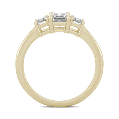 1.55 CTW DEW Emerald Moissanite Three-Stone Ring in 14K Yellow Gold