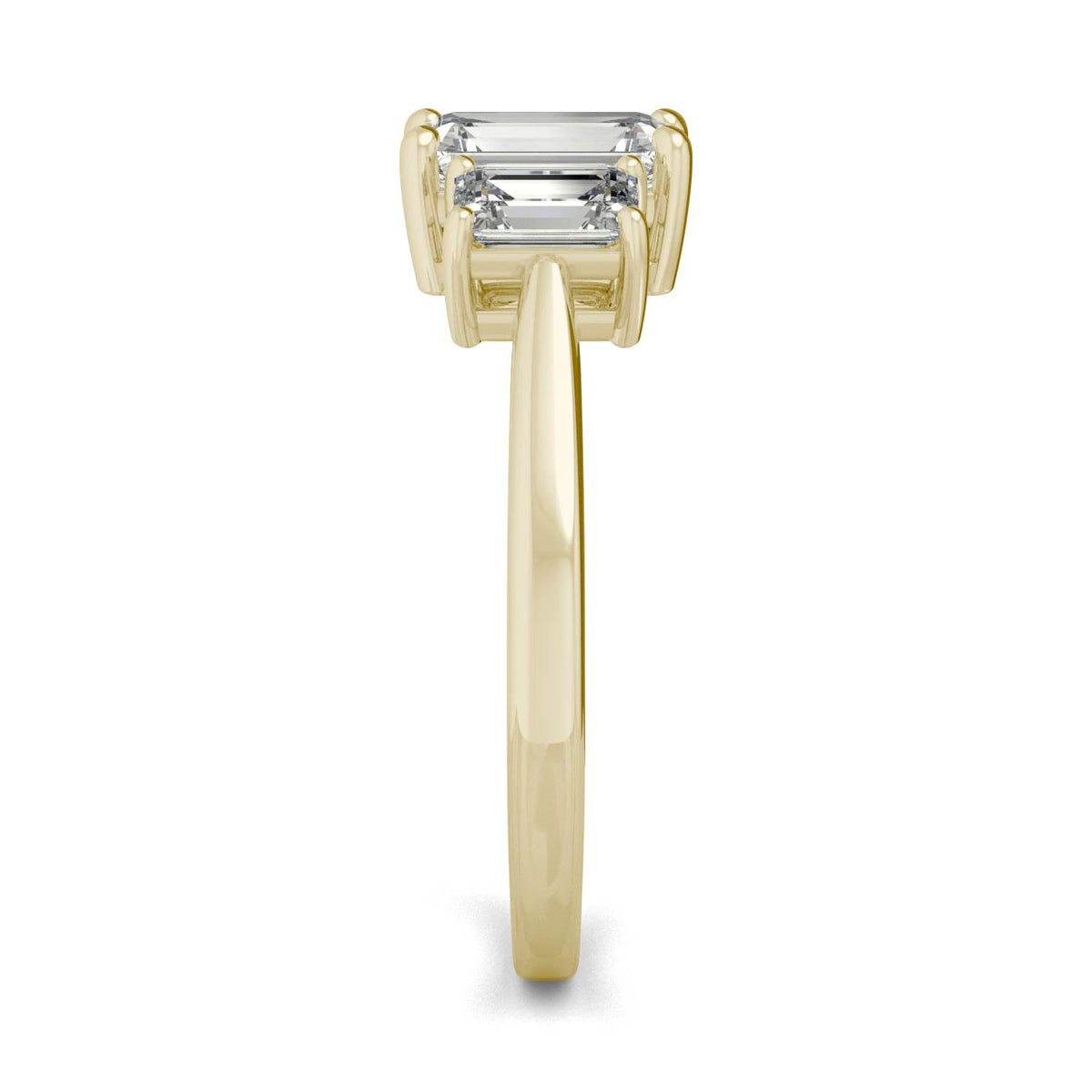 1.55 CTW DEW Emerald Moissanite Three-Stone Ring in 14K Yellow Gold