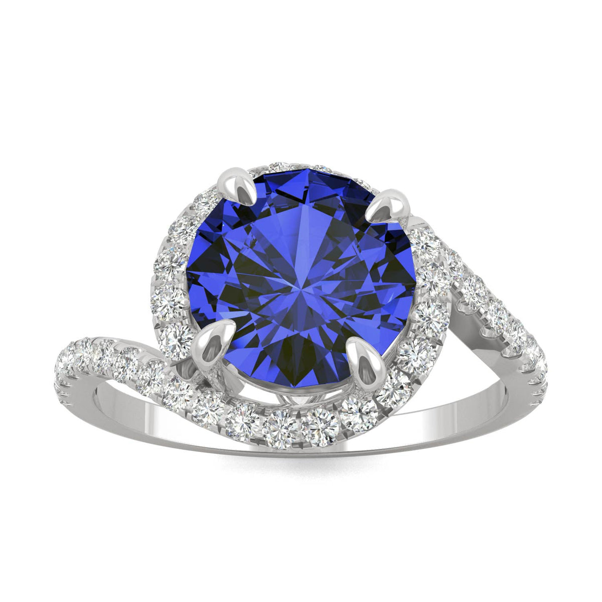 3.04 CTW DEW Round Sapphire Bypass Ring in 14K White Gold